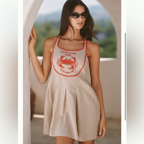 Anthropologie Dresses & Skirts - Anthropologie Celandine Beige Crab Shack Bib Linen Blend Mini Dress